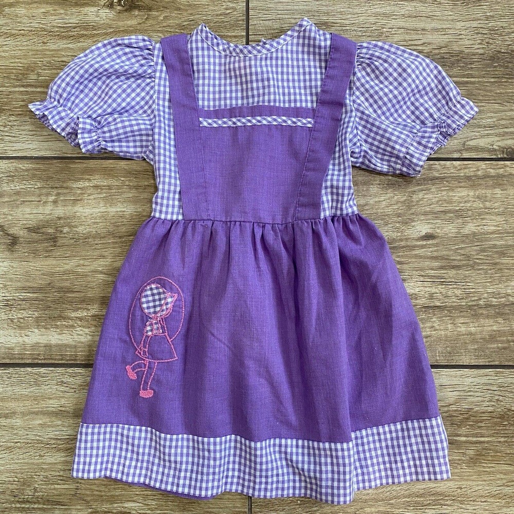 Vintage Sears Dress Baby Girl 4 Toddler Purple White Checkered USA Made Smocked - Picture 2 of 10